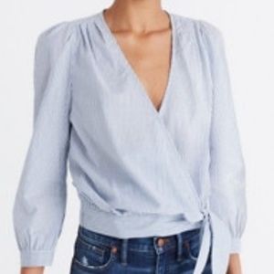 Madewell wrap top. Blue and white stripe.